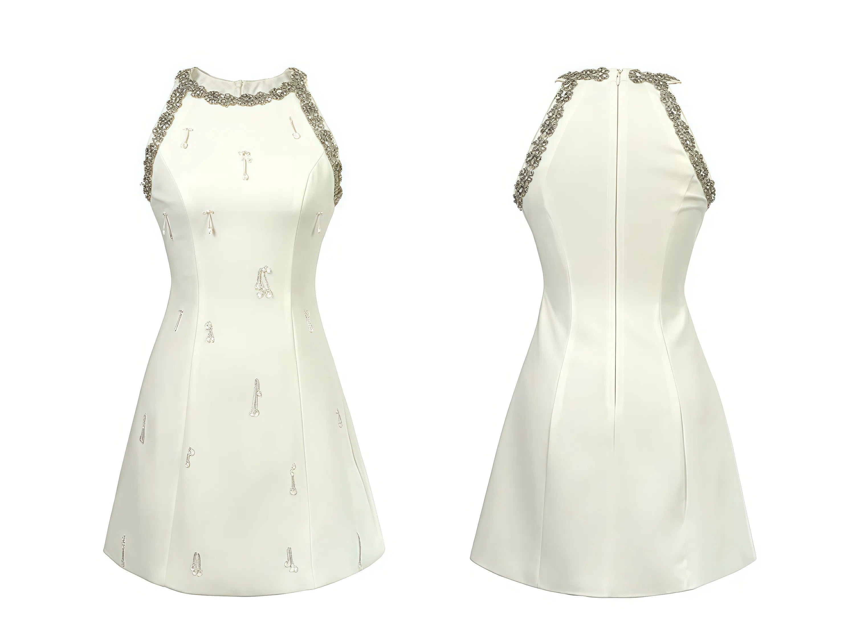 Gilded Halo Sleek Embellished Ivory Mini Dress