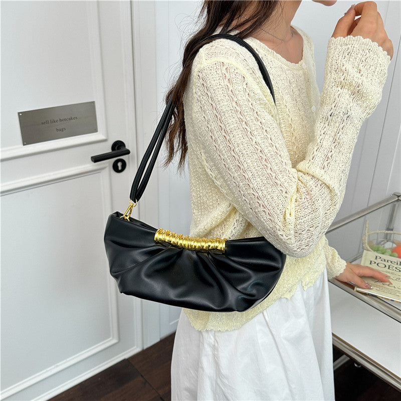Gabrielle Gold Bar Pleated Cloud Evening Bag - back view
