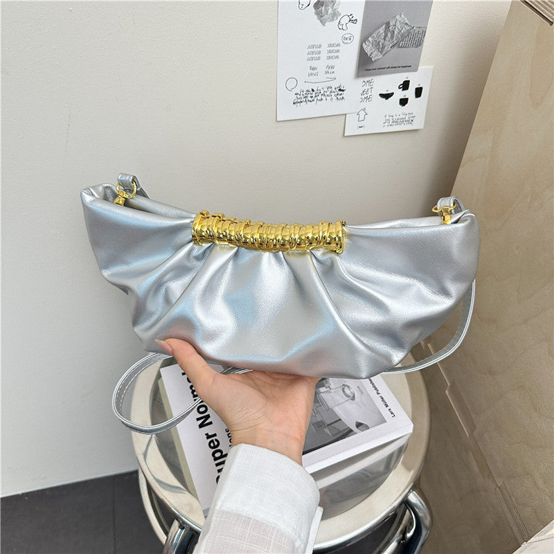 Gabrielle Gold Bar Pleated Cloud Evening Bag - front view