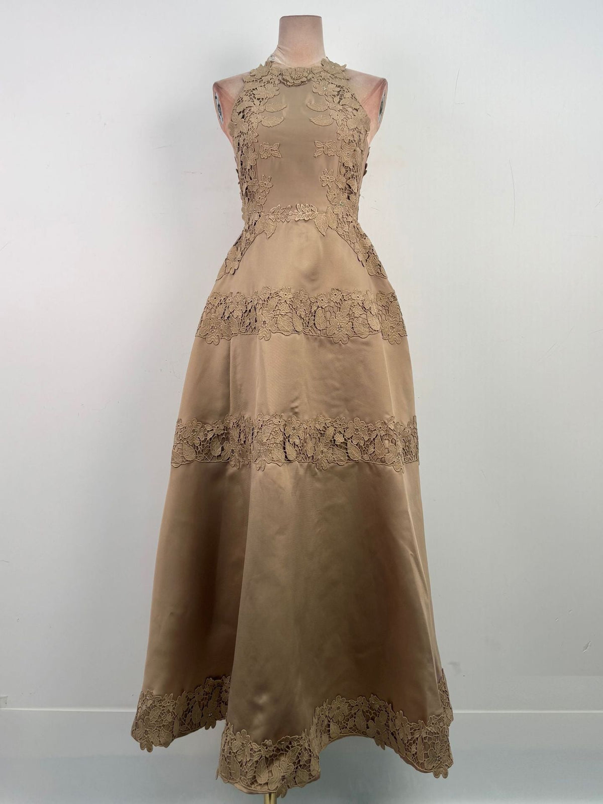 Gaia Beige Floral-Appliqué A-Line Tea-Length Dress - photo 5 | Orabella