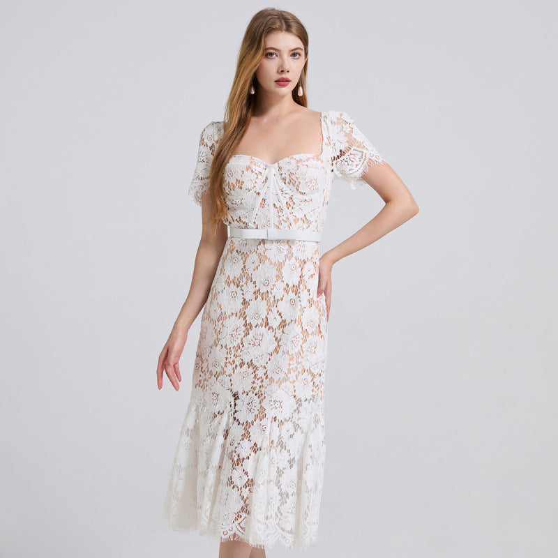 Garance Floral Lace Sweetheart Fishtail Midi Dress - additional view 4