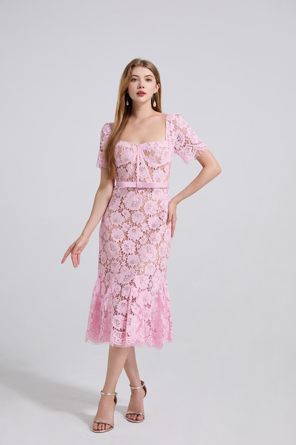 Garance Floral Lace Sweetheart Fishtail Midi Dress - additional view 6