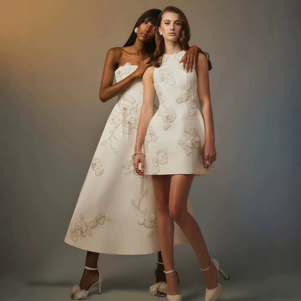 Gemma White Halter 3D Floral A-Line Mini Dress - photo 4 | Orabella