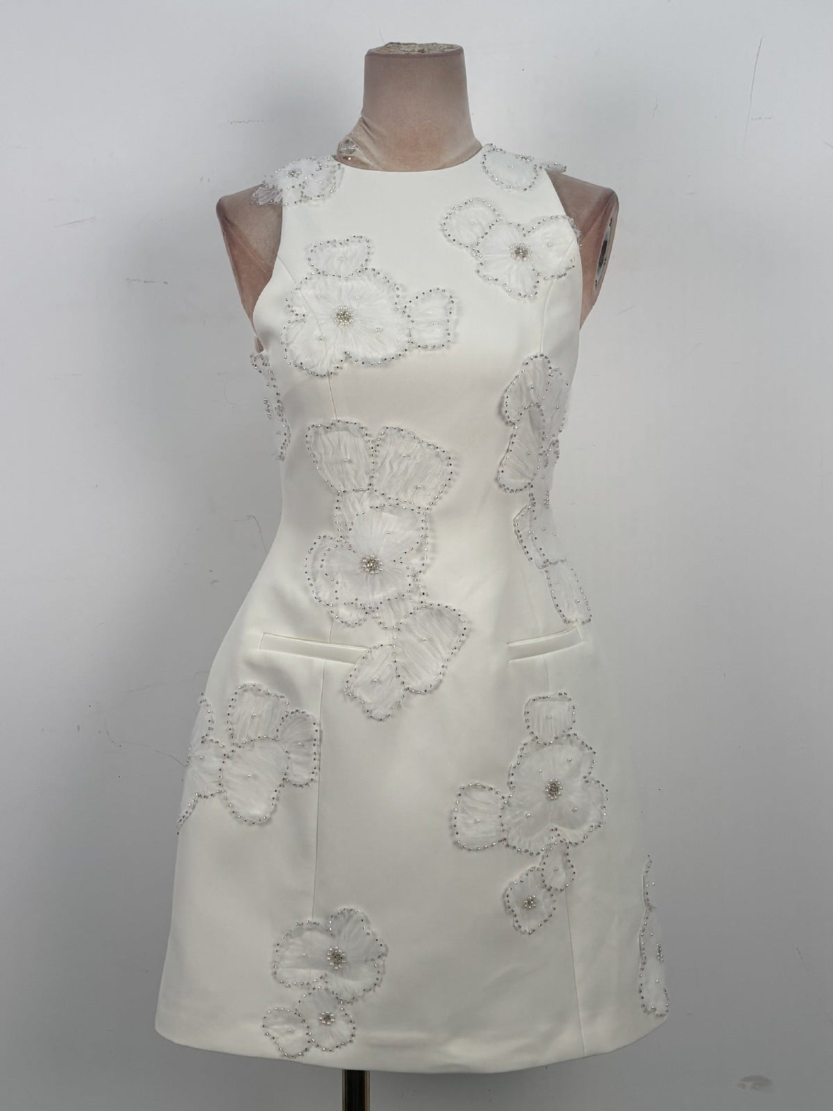 Gemma White Halter 3D Floral A-Line Mini Dress - photo 5 | Orabella