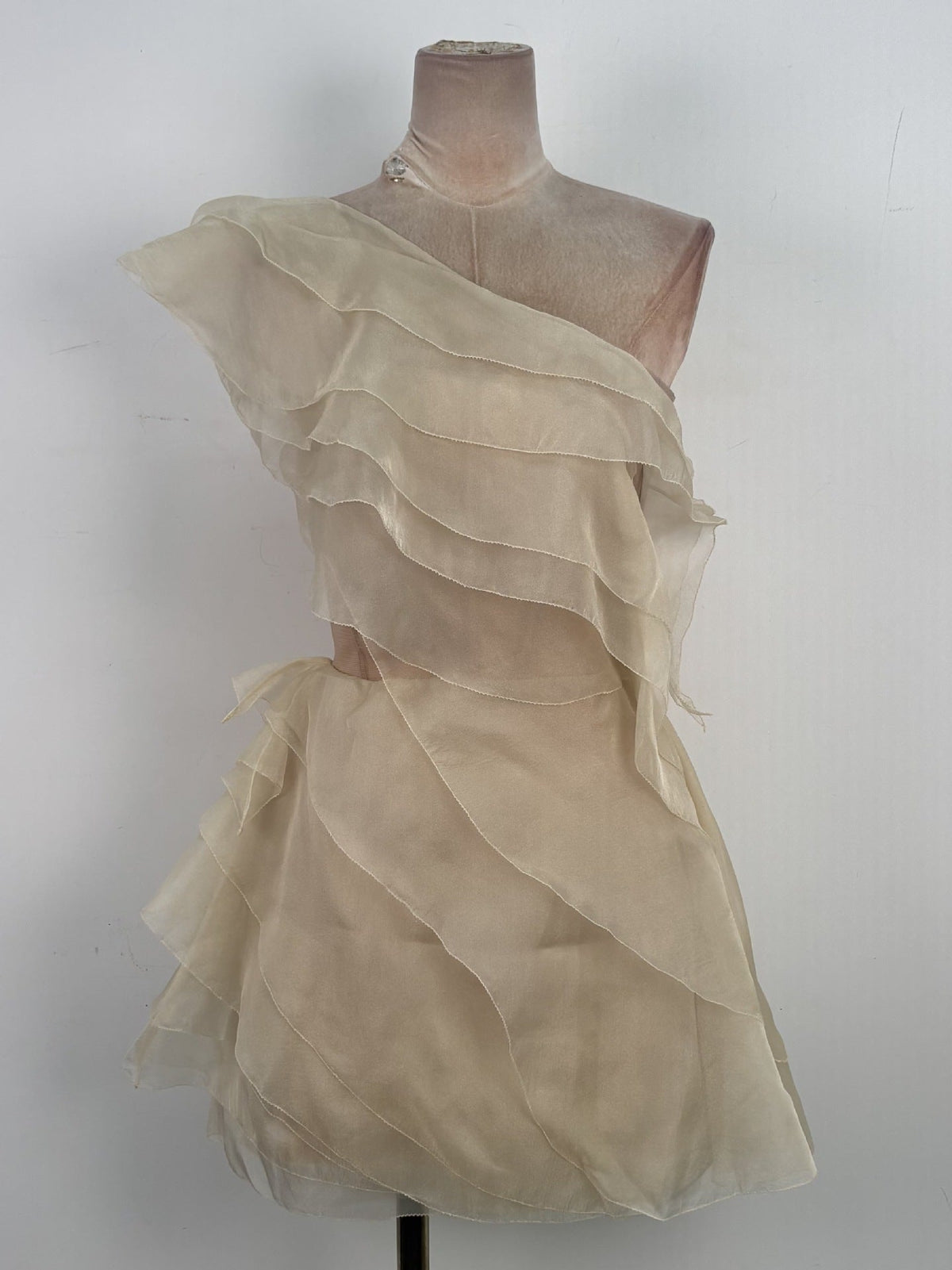 Gisèle Champagne Organza Ruffle One-Shoulder Mini Dress - photo 5 | Orabella