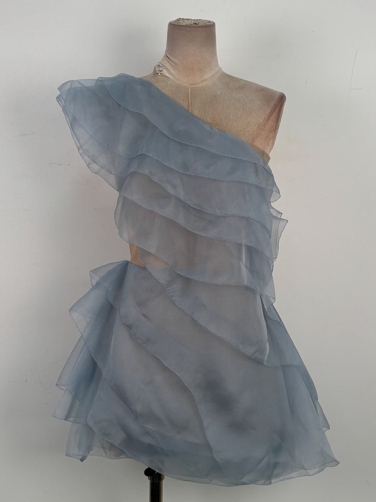 Gisèle Champagne Organza Ruffle One-Shoulder Mini Dress - photo 6 | Orabella