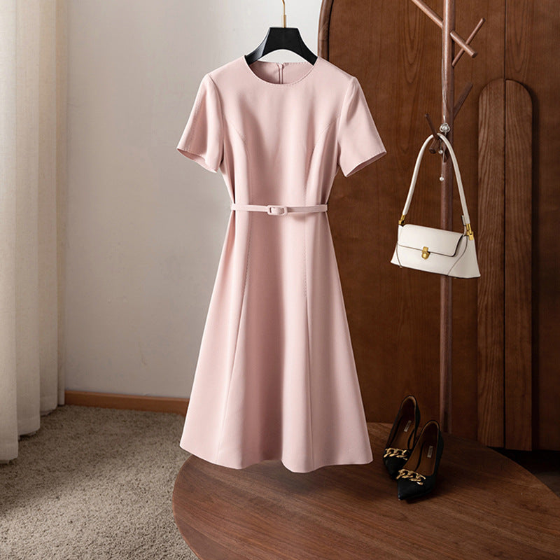 Giselle Black Satin A-Line Dress — front view