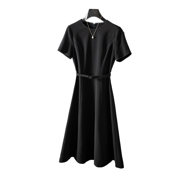 Giselle Black Satin A-Line Dress — side view