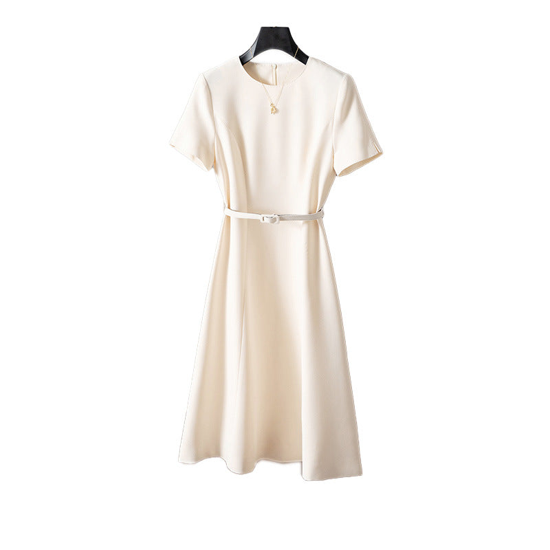Giselle Black Satin A-Line Dress — close-up detail