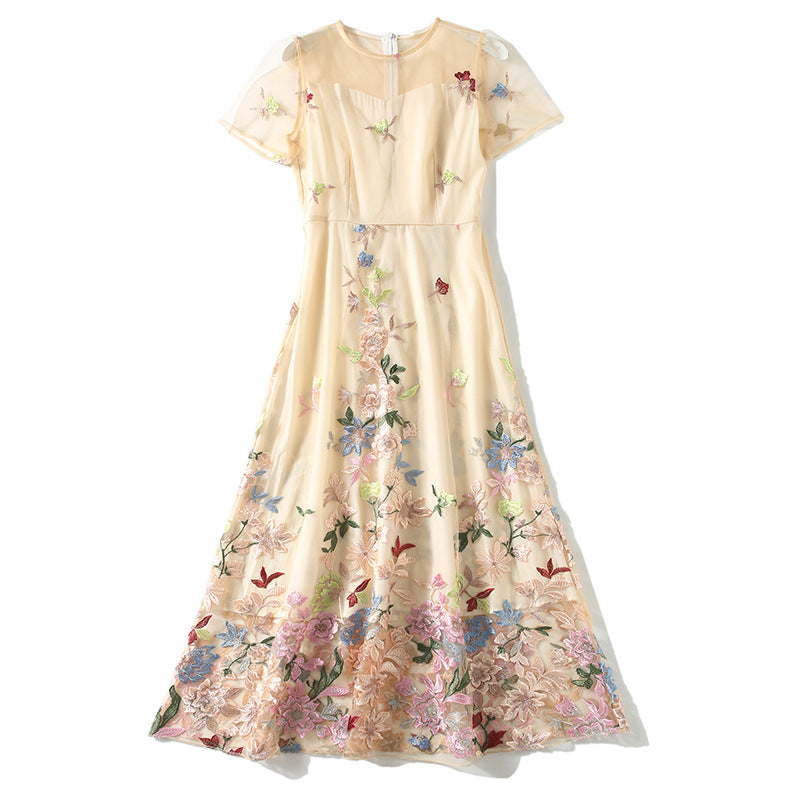 Gwendoline Floral Embroidered Mesh A-Line Midi Dress - additional view 4