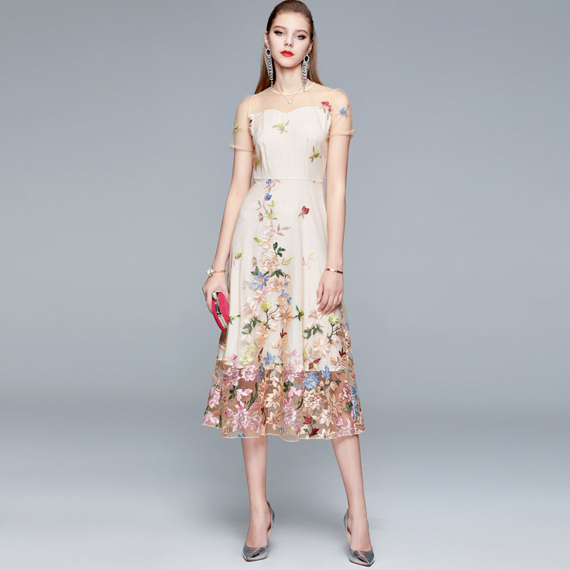 Gwendoline Floral Embroidered Mesh A-Line Midi Dress - additional view 5