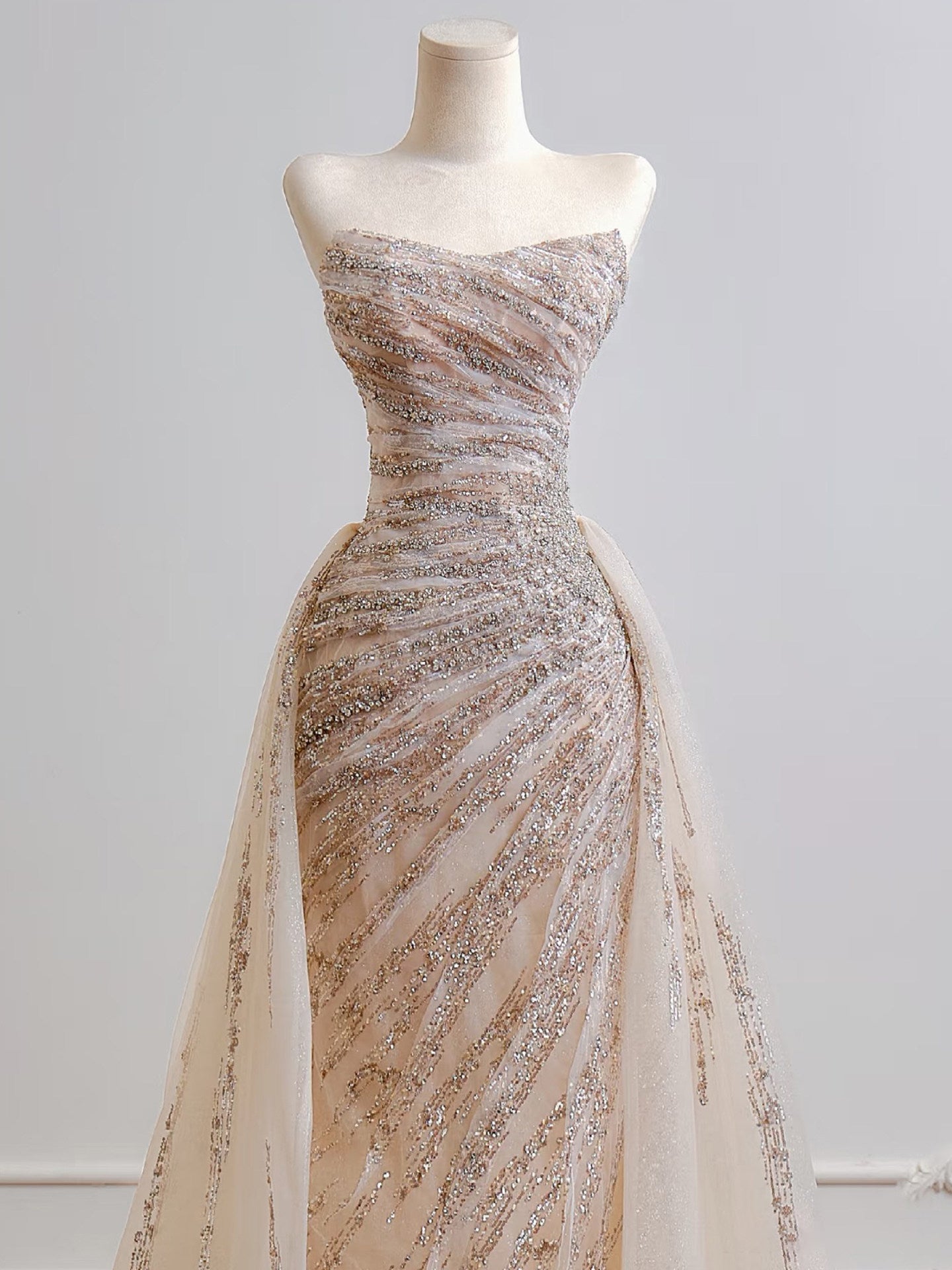 Ilaria Champagne Sequin Strapless Mermaid Evening Gown - additional view 4