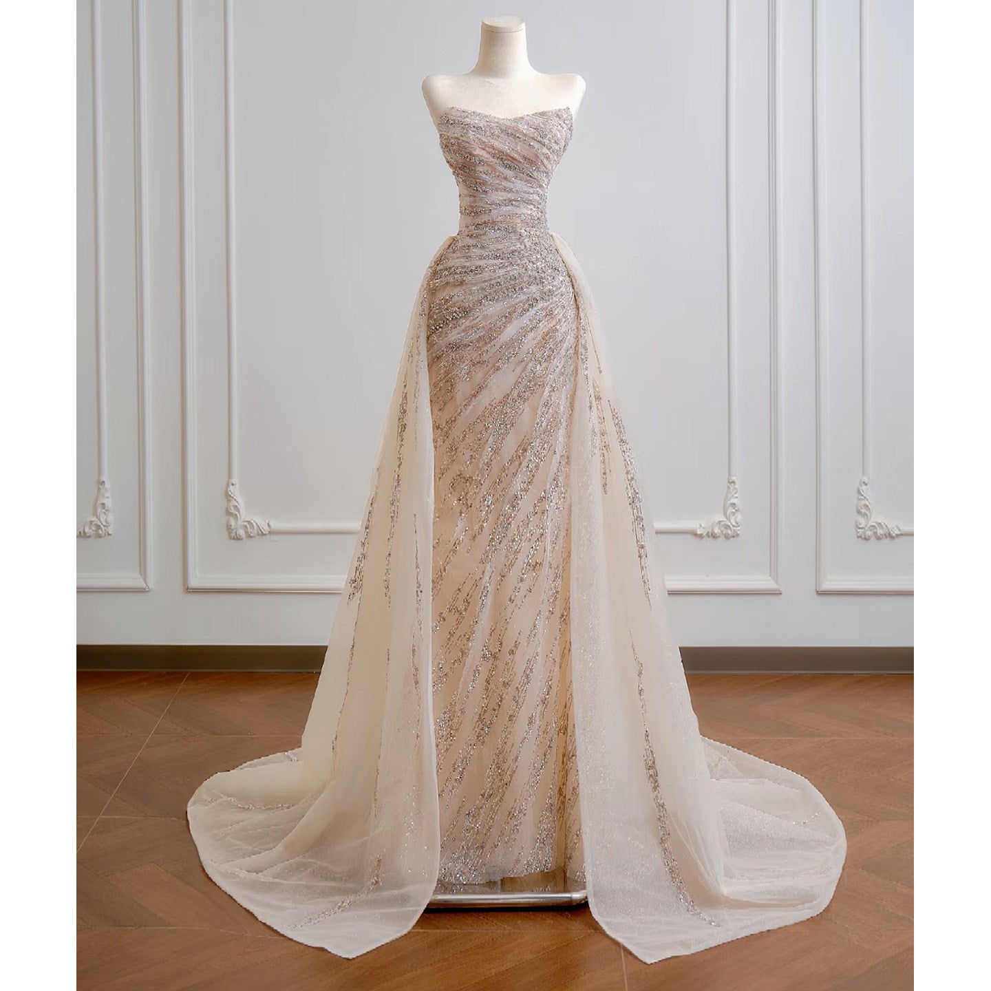 Ilaria Champagne Sequin Strapless Mermaid Evening Gown - additional view 6