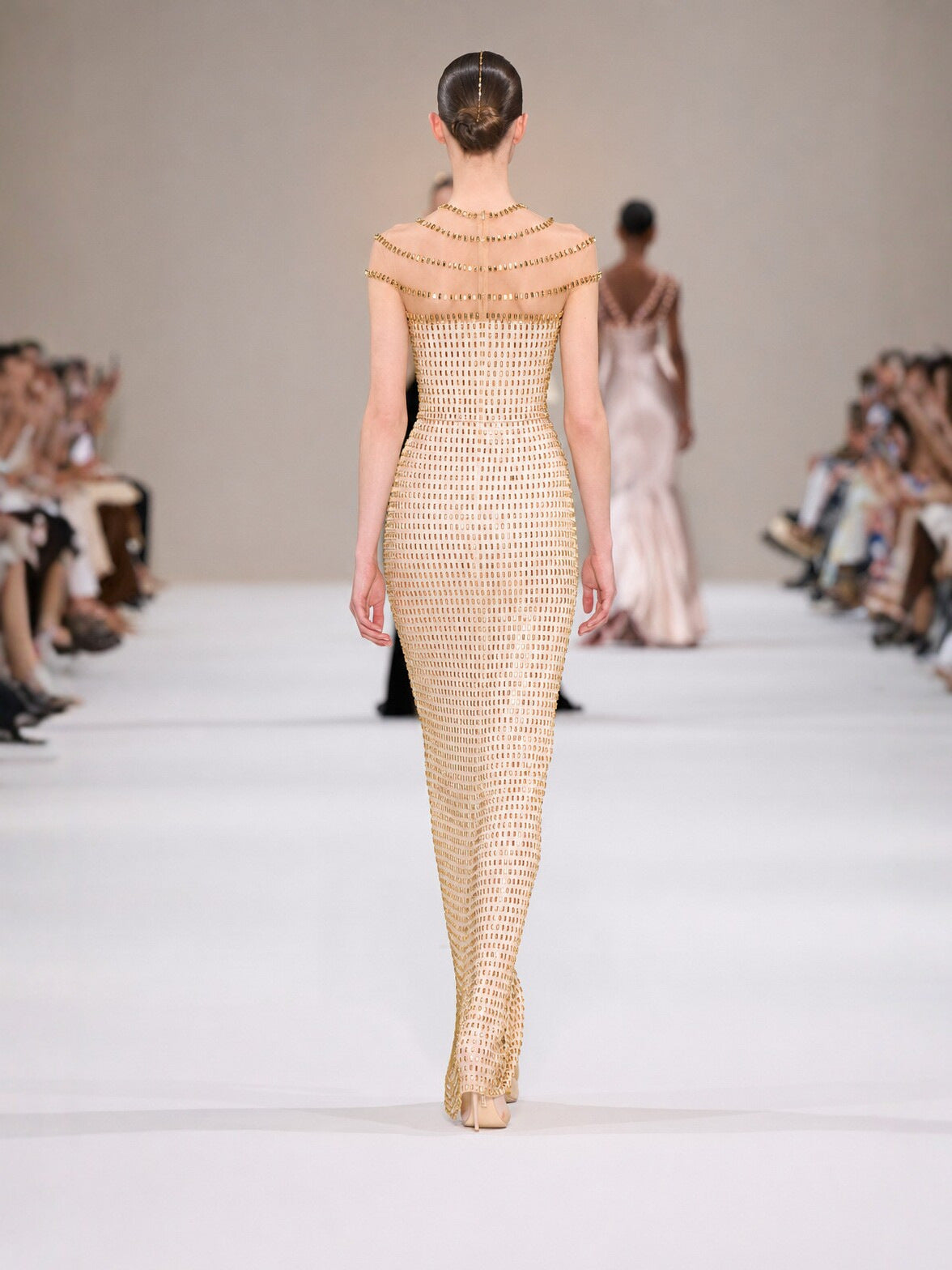 Imogen Champagne Gold-Bead Sheer Column Gown - photo 2 | Orabella