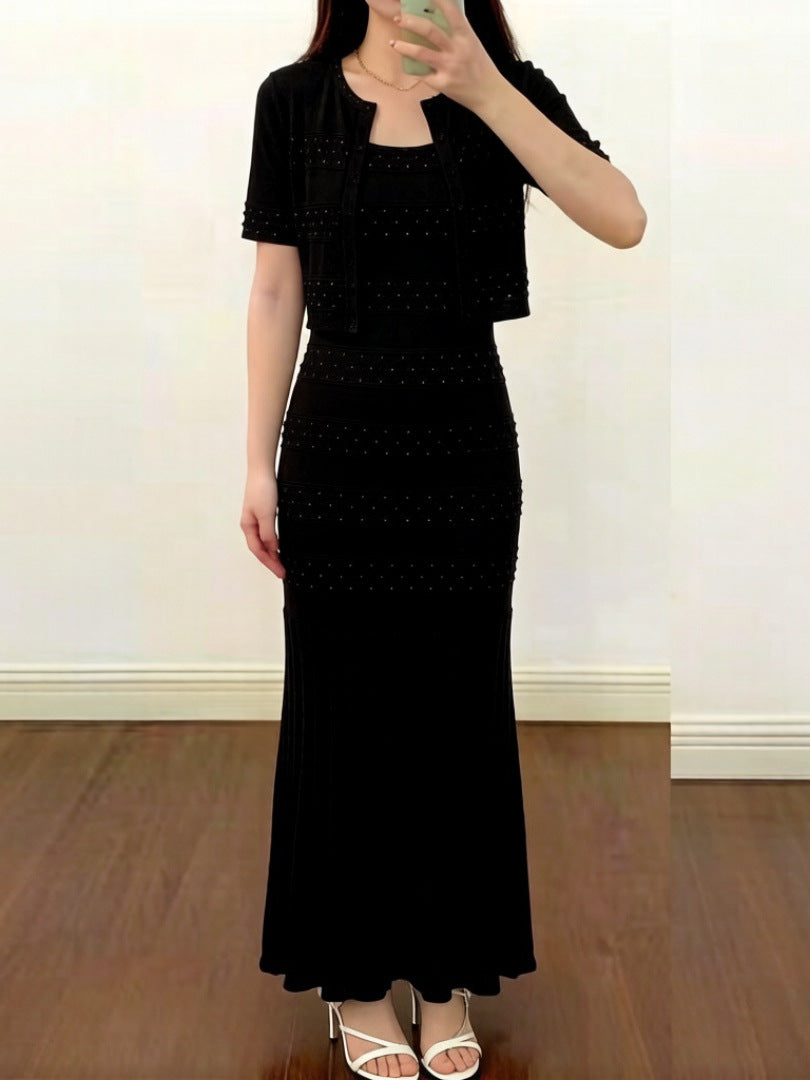 Isabeau Beaded Knit Cardigan Maxi Dress Set - additional view 4