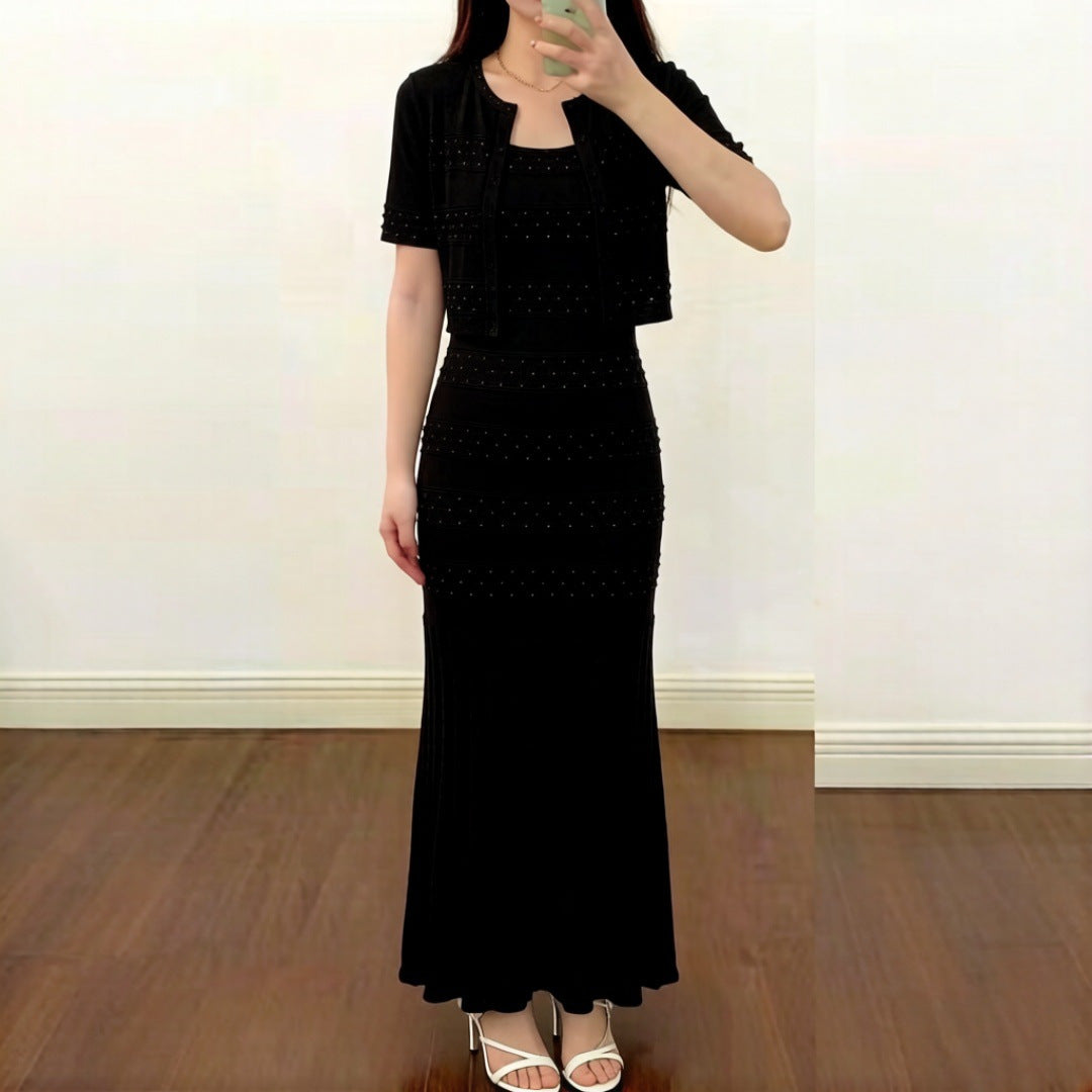 Isabeau Beaded Knit Cardigan Maxi Dress Set - additional view 8