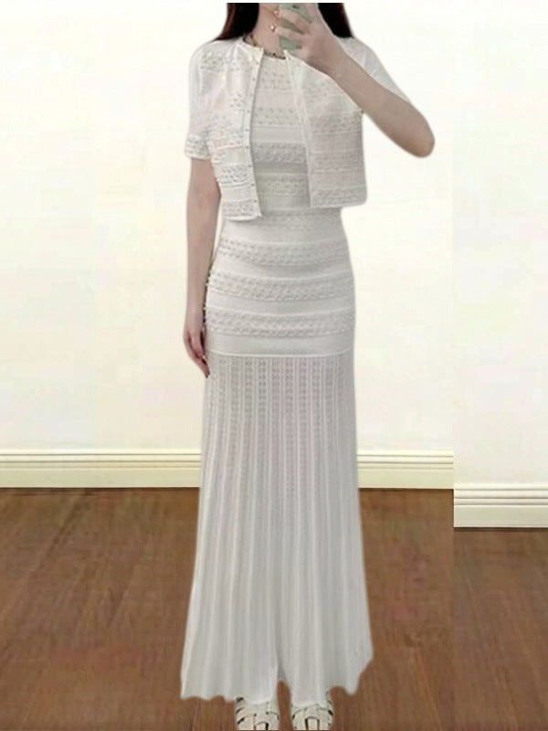 Isabeau Beaded Knit Cardigan Maxi Dress Set - back view