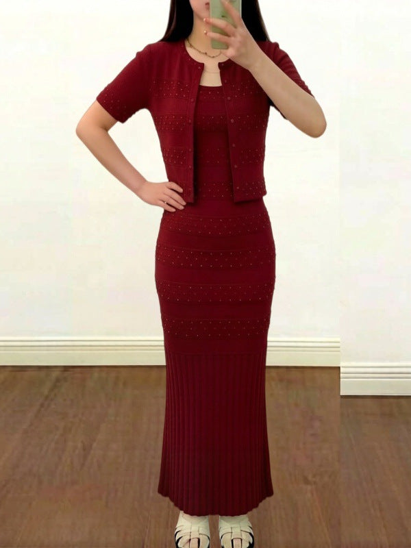 Isabeau Beaded Knit Cardigan Maxi Dress Set - detail view