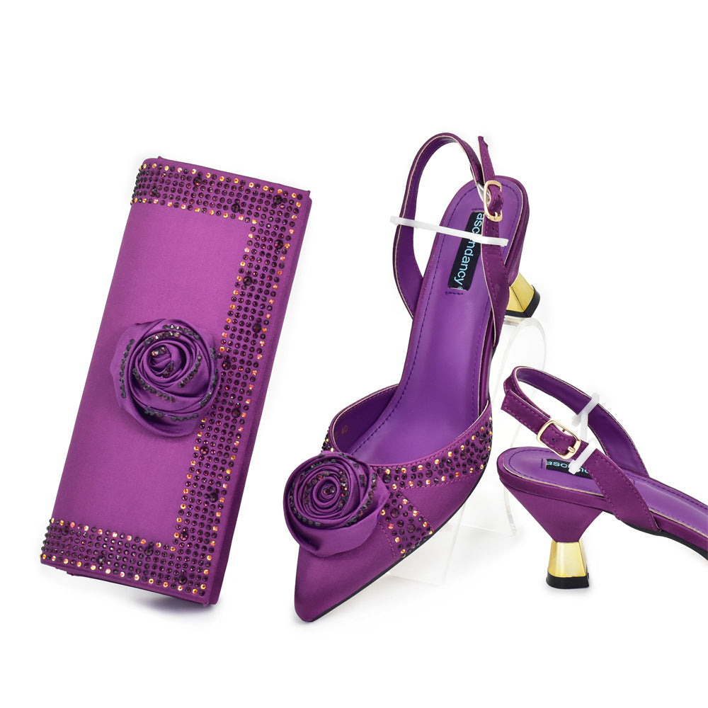 Italian Handmade Appliqué Mid-Heel Shoes & Dinner Bag Set — silhouette