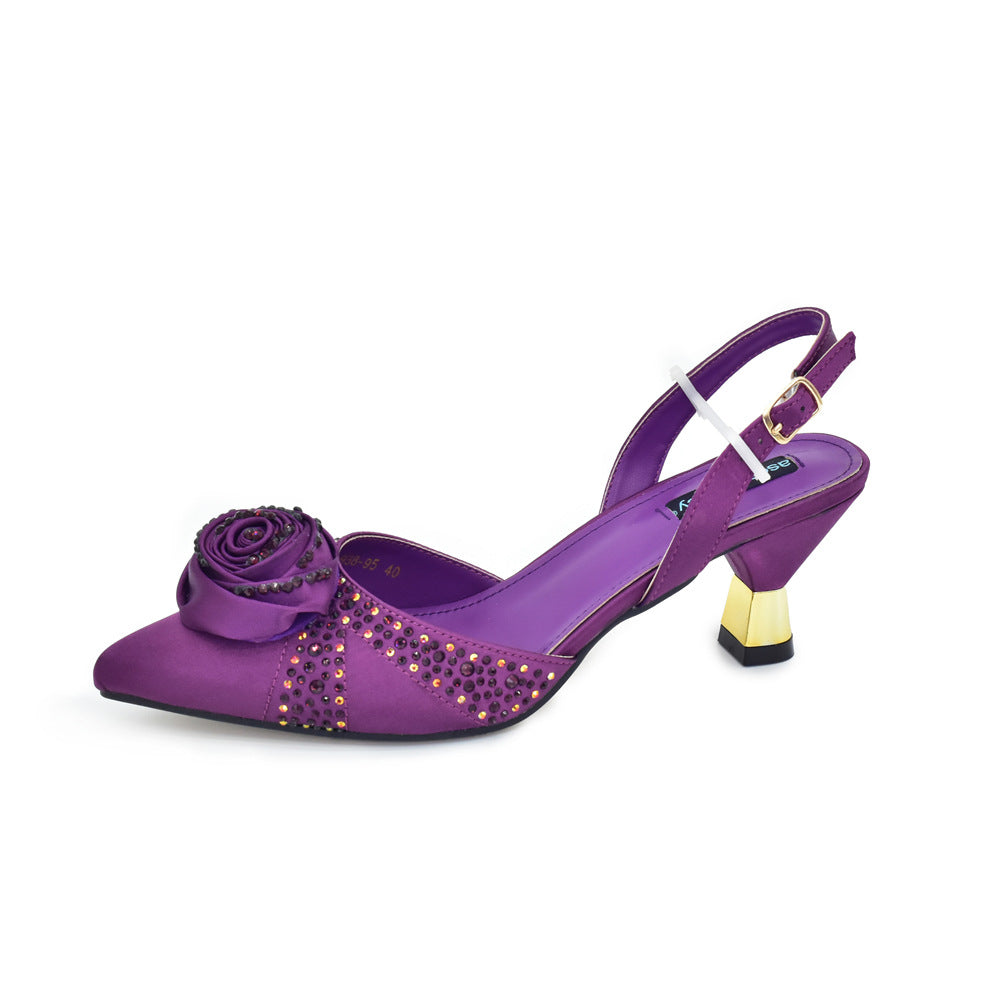 Italian Handmade Appliqué Mid-Heel Shoes & Dinner Bag Set — neckline detail