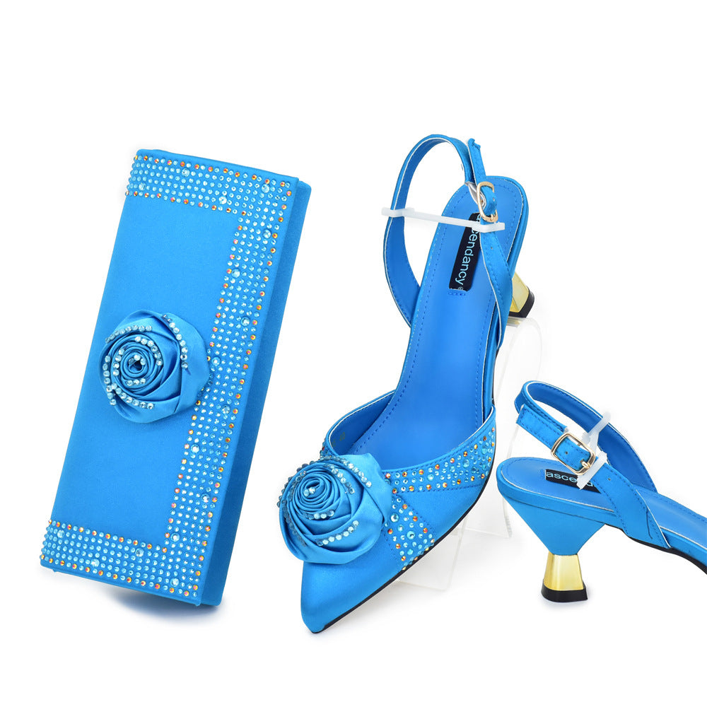 Italian Handmade Appliqué Mid-Heel Shoes & Dinner Bag Set — full length
