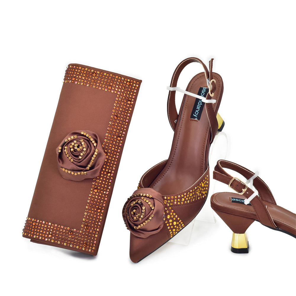 Italian Handmade Appliqué Mid-Heel Shoes & Dinner Bag Set — back view