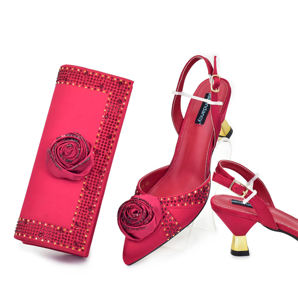 Italian Handmade Appliqué Mid-Heel Shoes & Dinner Bag Set — side view