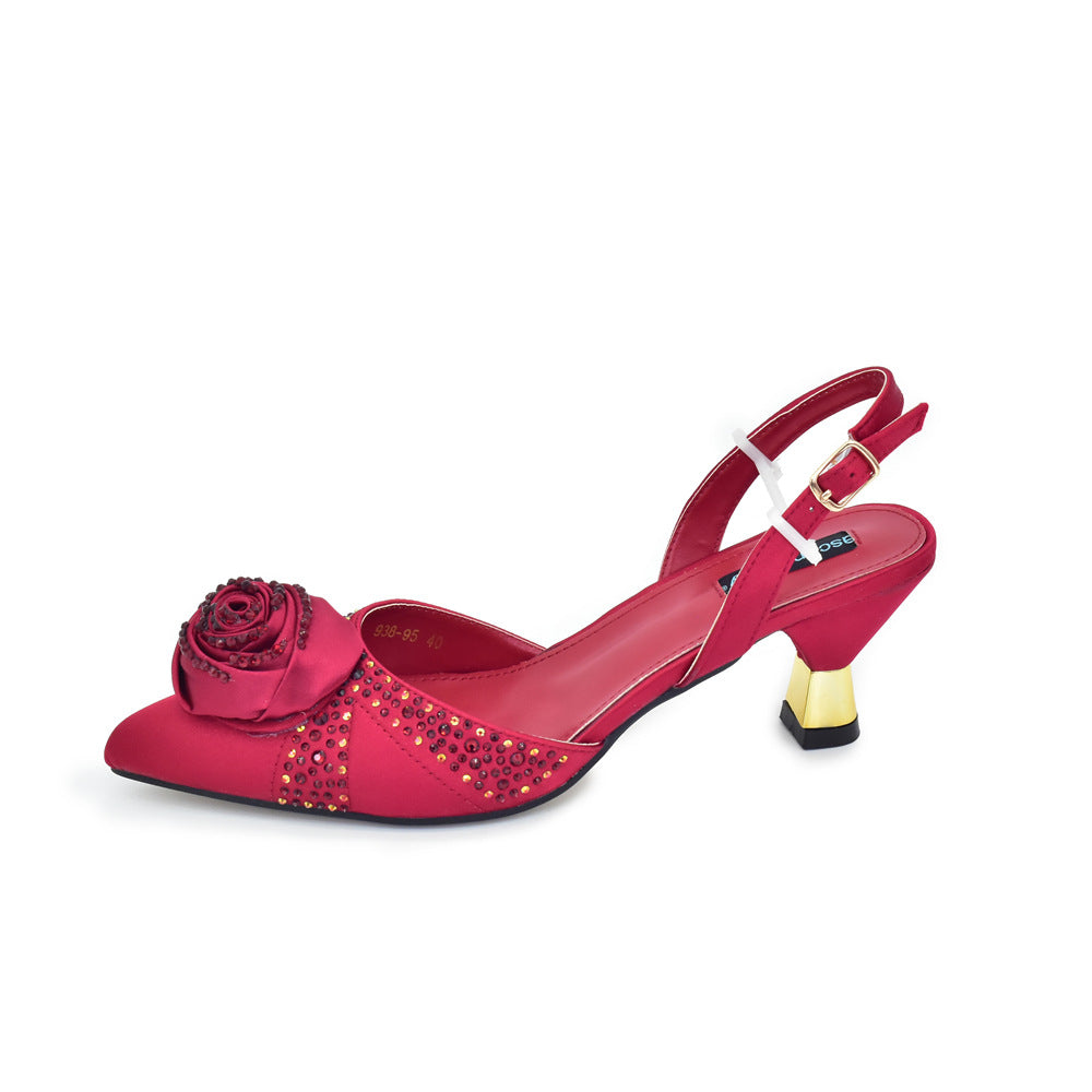 Italian Handmade Appliqué Mid-Heel Shoes & Dinner Bag Set — close-up detail