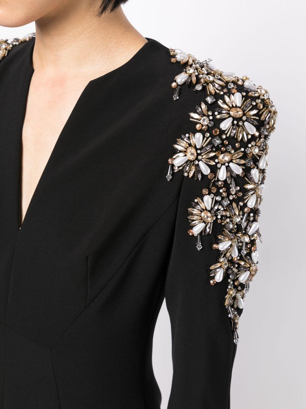 Onyx Crest Embellished Shoulder Sculpted Gown