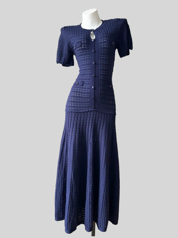 Jolanda Pointelle Knit Button-Front Maxi Dress - detail view