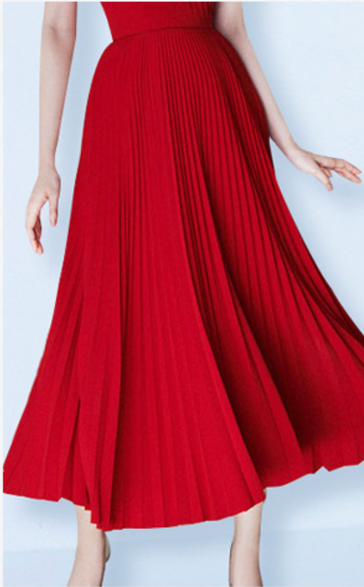 Juliette Bandeau Pleated Red Midi Dress — fabric and detail