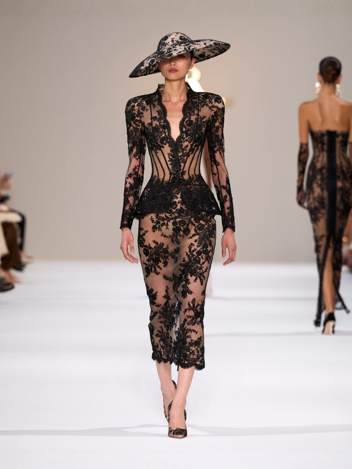 Katia Black Lace Corset Jacket and Pencil Skirt Set - photo 1 | Orabella