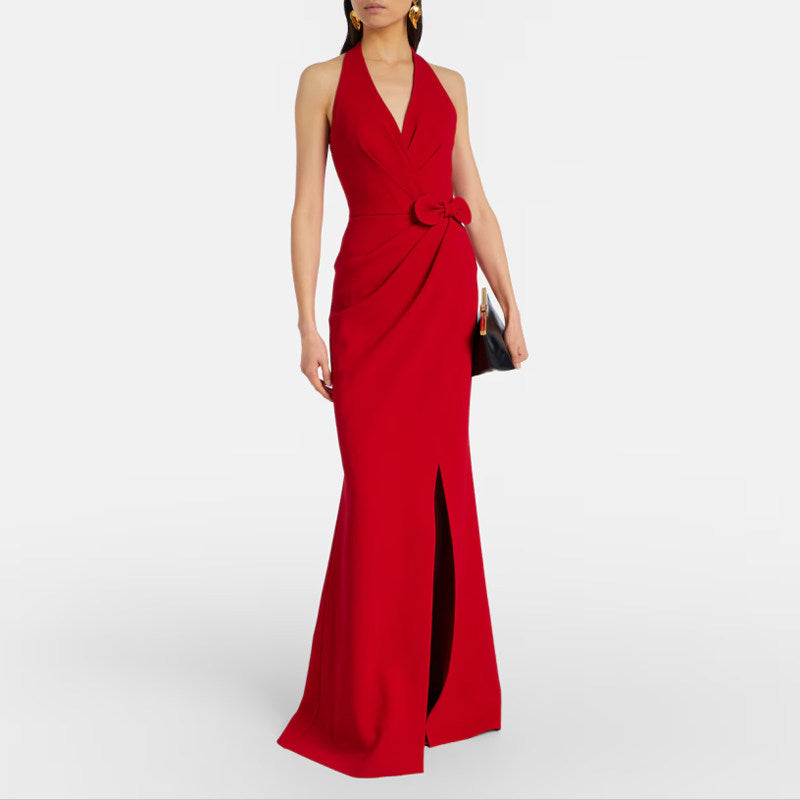 Liliane Red Halterneck Bow-Waist Mermaid Gown - additional view 5