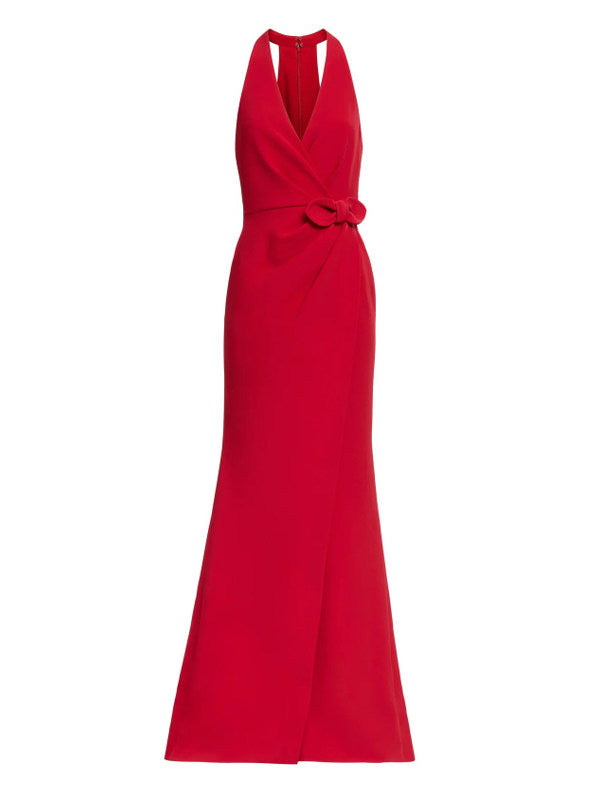 Liliane Red Halterneck Bow-Waist Mermaid Gown - back view