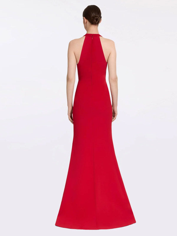 Liliane Red Halterneck Bow-Waist Mermaid Gown - detail view