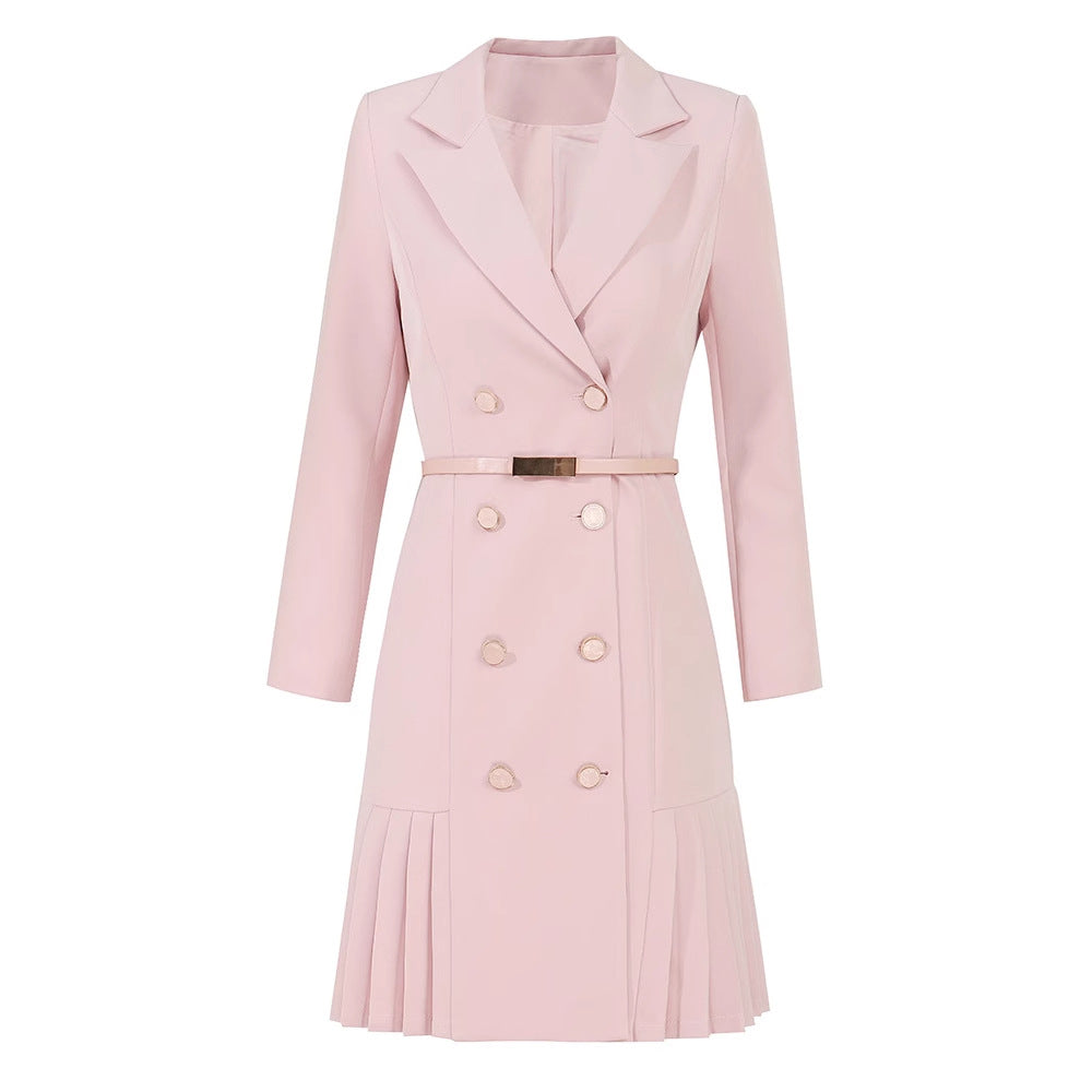Élise Refined Belted Pleated Commuter Dress — back view