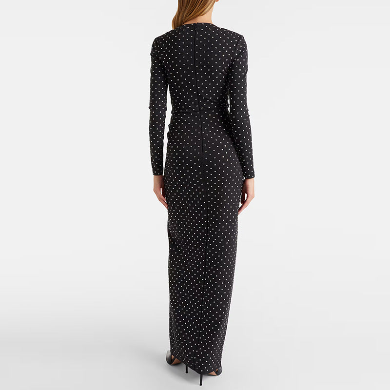 Long-Sleeve Diamond Evening Gown — full length