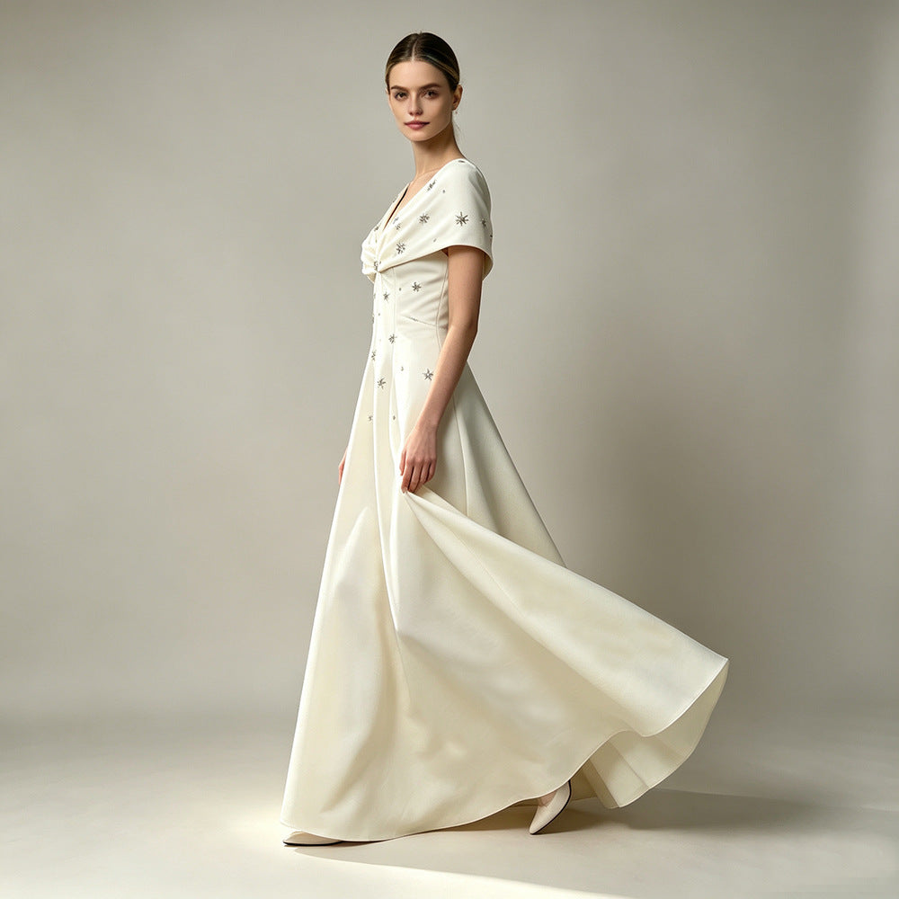 Lucia Cream Portrait-Collar Crystal A-Line Gown - photo 2 | Orabella