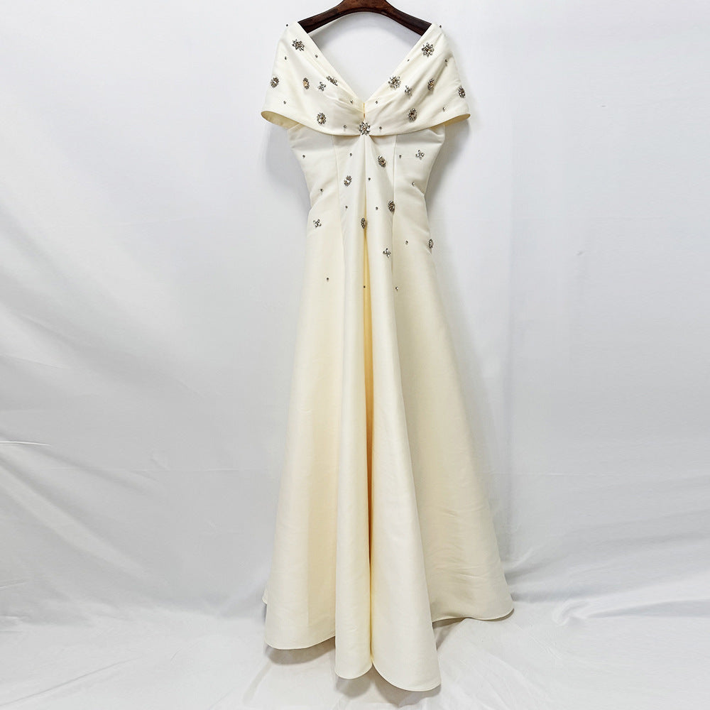 Lucia Cream Portrait-Collar Crystal A-Line Gown - photo 3 | Orabella
