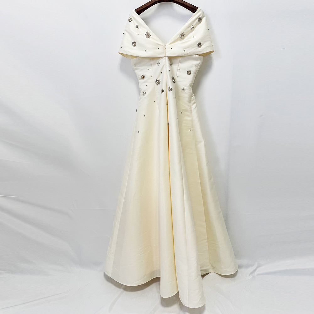 Lucia Cream Portrait-Collar Crystal A-Line Gown - photo 4 | Orabella