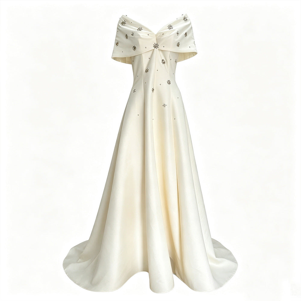 Lucia Cream Portrait-Collar Crystal A-Line Gown - photo 5 | Orabella