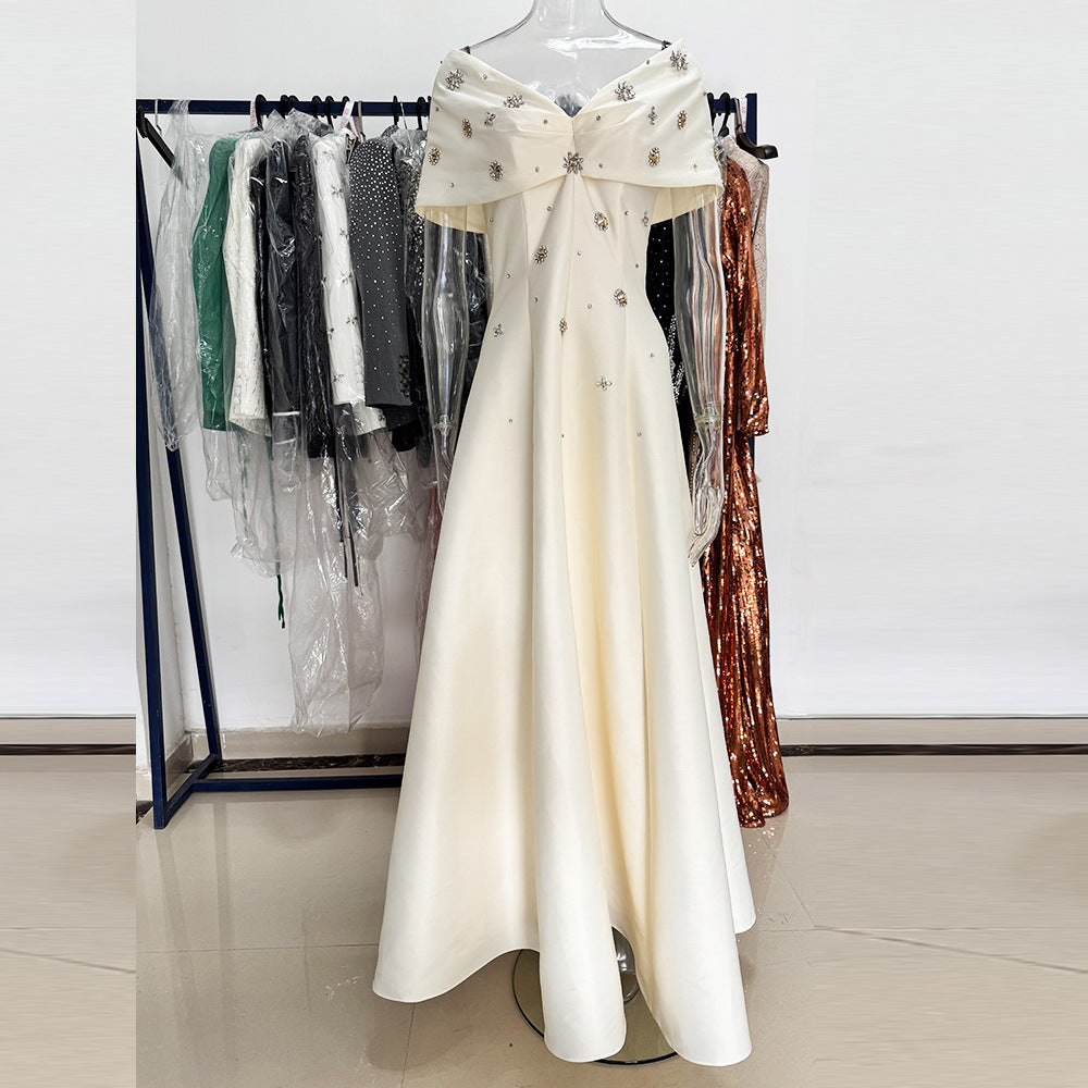 Lucia Cream Portrait-Collar Crystal A-Line Gown - photo 6 | Orabella