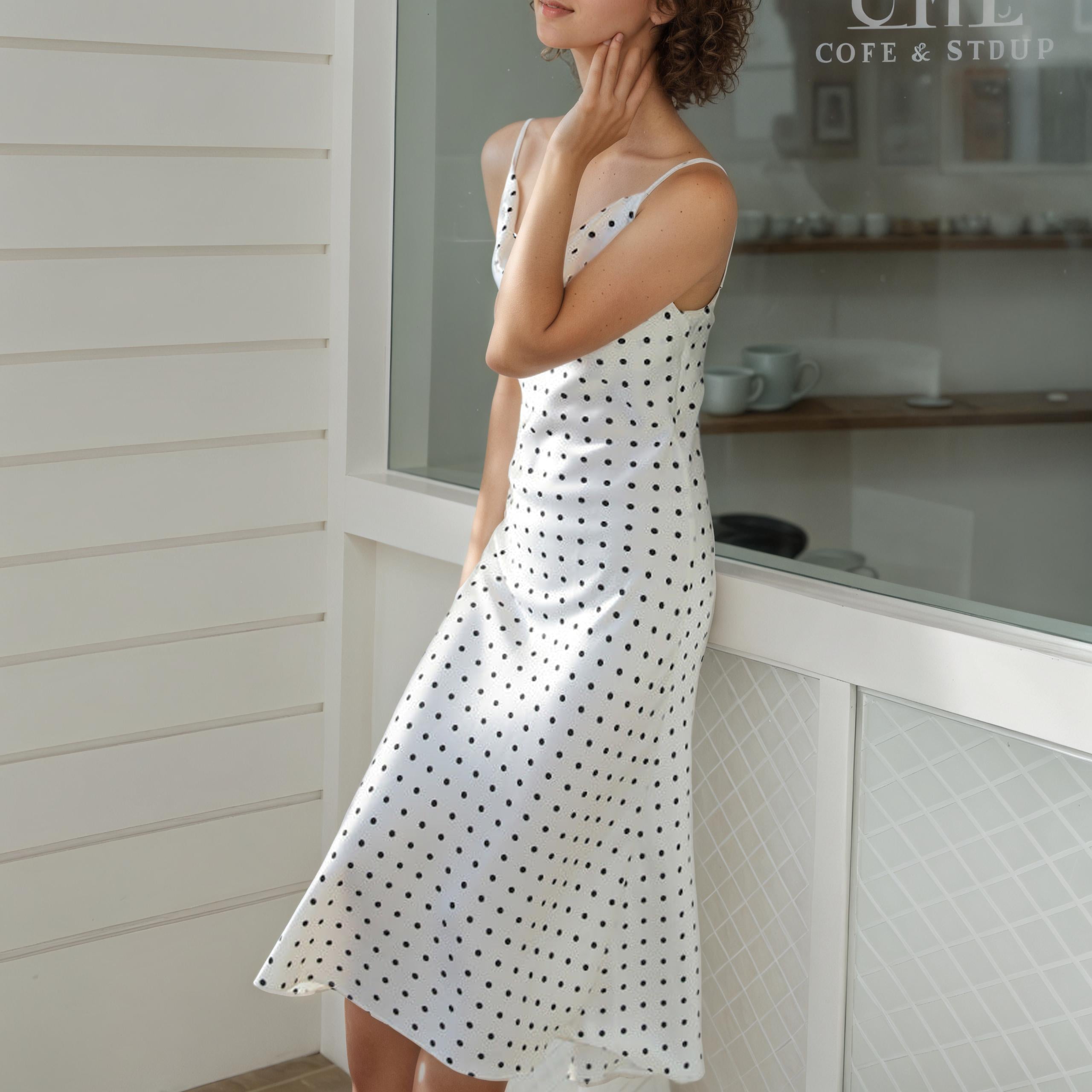 Lucille Diagonal Acetate Polka Dot Summer Dress — styled look