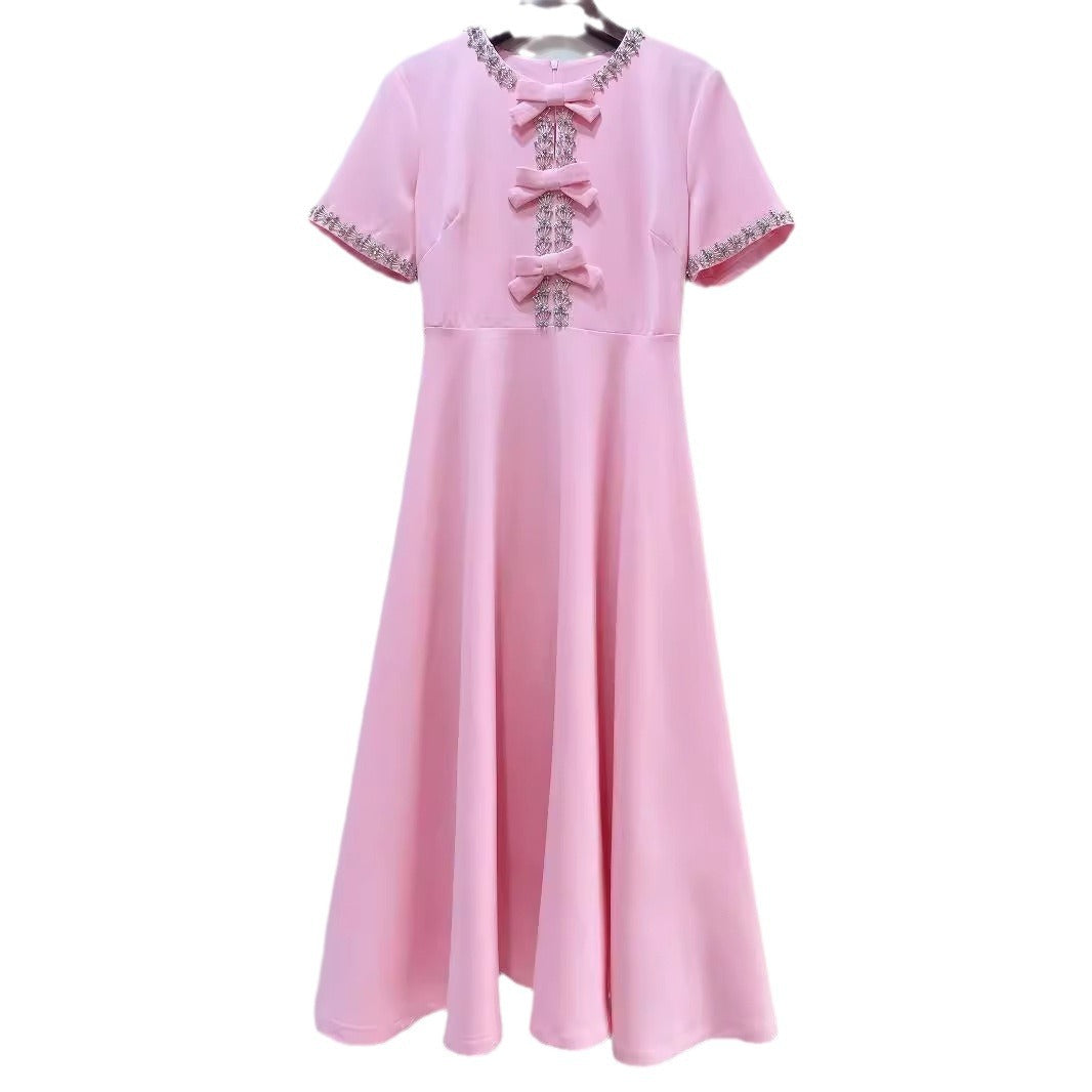 Madeleine Crystal-Trim Bow Midi Dress — fabric and detail