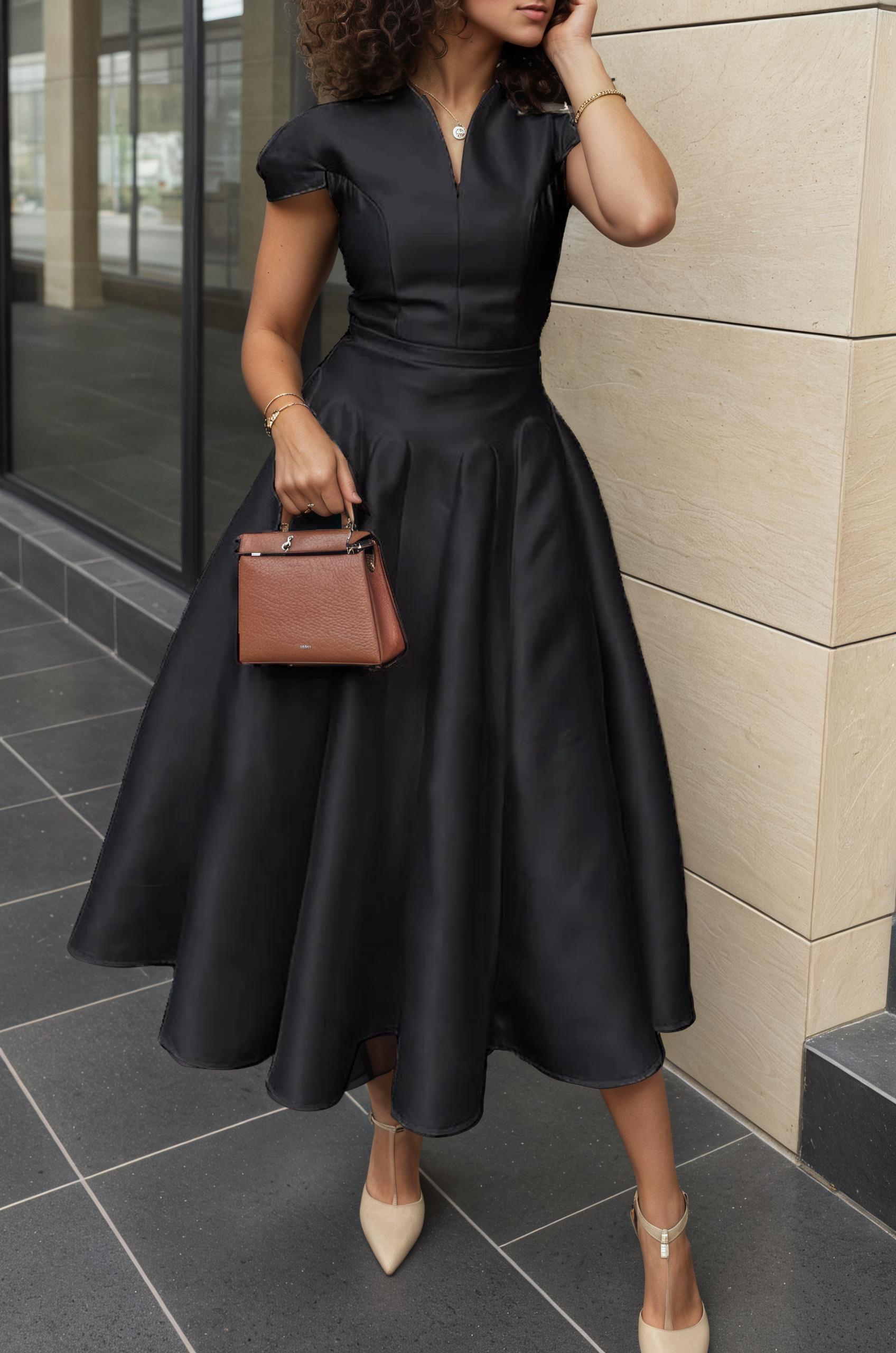 Madeleine French V-Neck Full-Skirt Dress — styled look