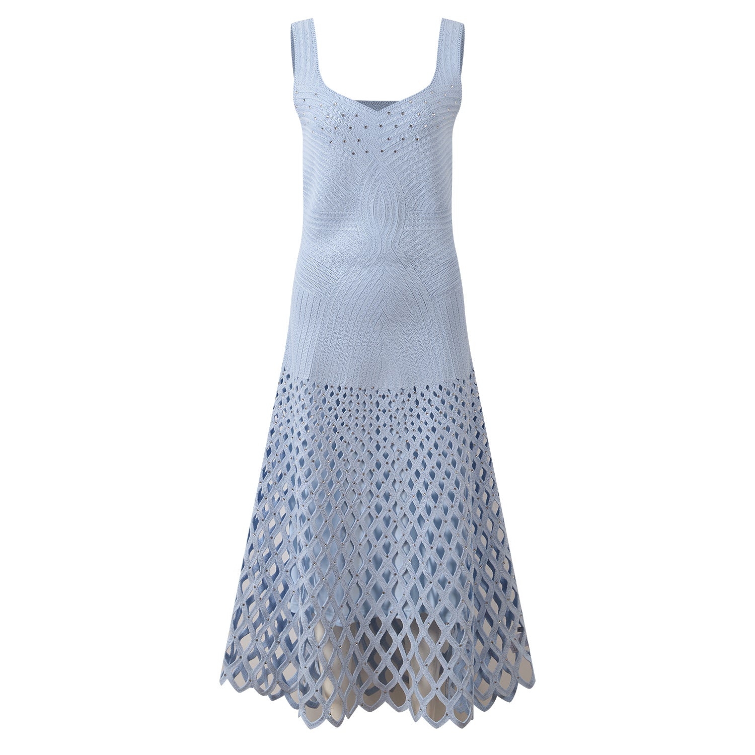Maribel Crystal Studded Open-Knit Cardigan & Maxi Dress - back view