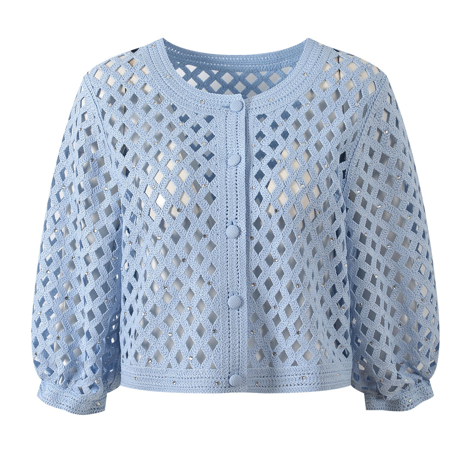 Maribel Crystal Studded Open-Knit Cardigan & Maxi Dress - detail view