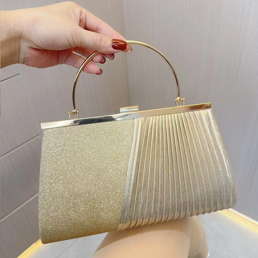 Sparkling Pleated Frame Clutch with Half-Ring Handle — side view
