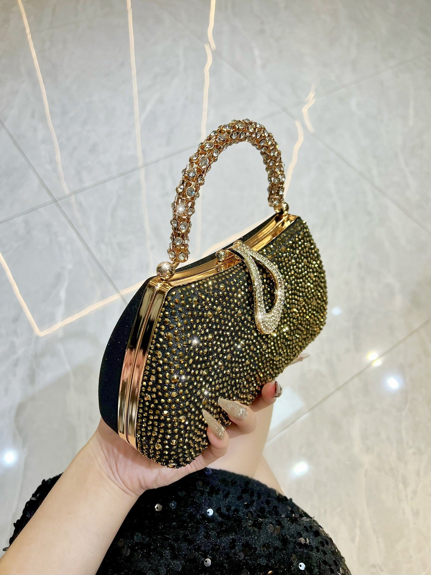 Rhinestone-Covered Evening Bag with Crystal Handle — full length