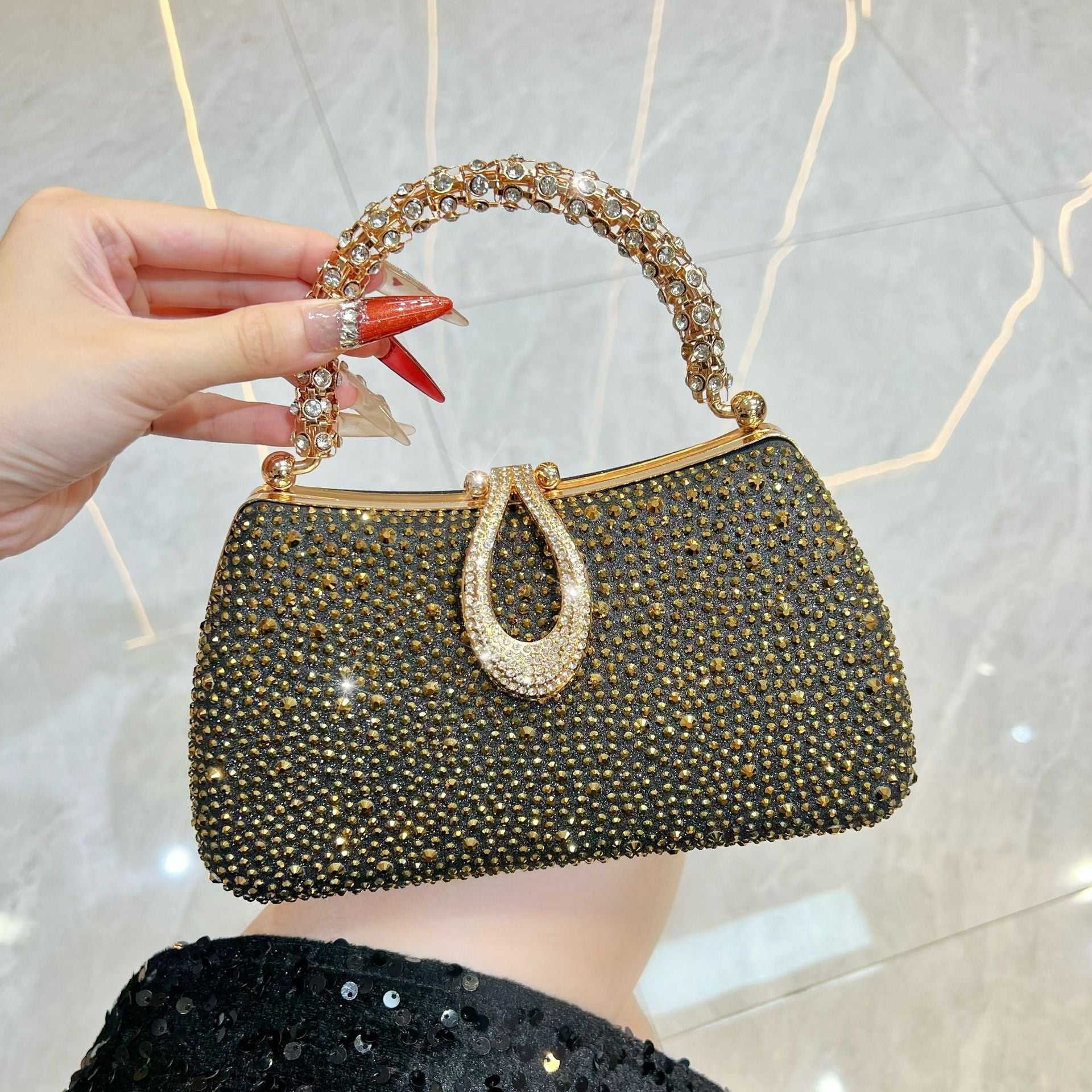 Rhinestone-Covered Evening Bag with Crystal Handle — side view
